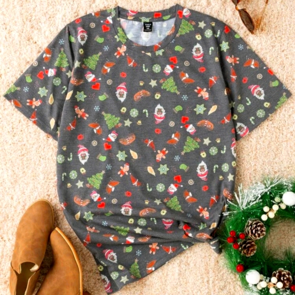 3/$30 Christmas T-Shirt – Santa Holiday Print Tee – Unisex Casual Top Sz.0X